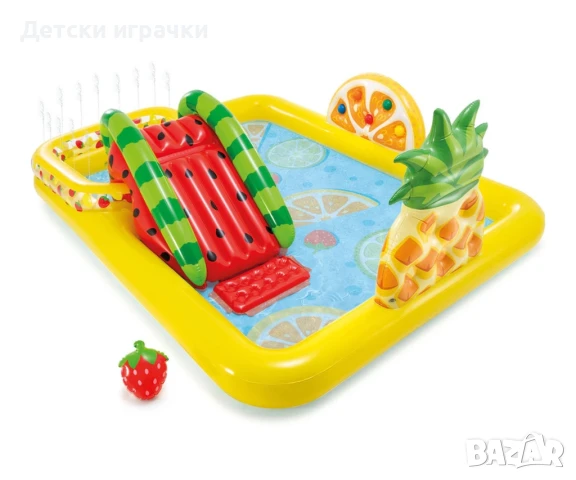 Надуваем център за игра с пързалка INTEX, 244 х 191 х 91 см, Плодове