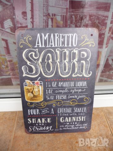 Метална табела коктейл Amaretto Sour ликьор сироп фреш лимон алкохол