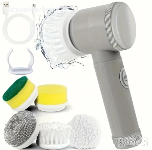 Мощна Електрическа 5-в-1 ротационна четка за почистване – безжична, акумулаторна, с 5 сменяеми г.