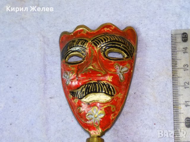 Стара АЗИАТСКА ФОЛКЛОРНА ТРАДИЦИОННА БРОНЗОВА МАСКА ЦВЕТЕН ЕМАЙЛ РЪЧНА ХУДОЖЕСТВЕНА ИЗРАБОТКА 42692, снимка 16 - Декорация за дома - 43951795