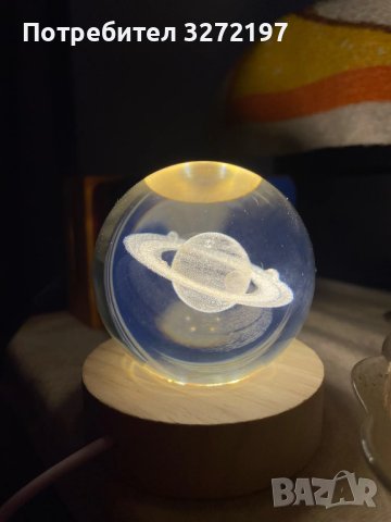 LED Светеща кристална топка/лампа,3D сензорна-Планета Сатурн, снимка 4 - Настолни лампи - 43134514