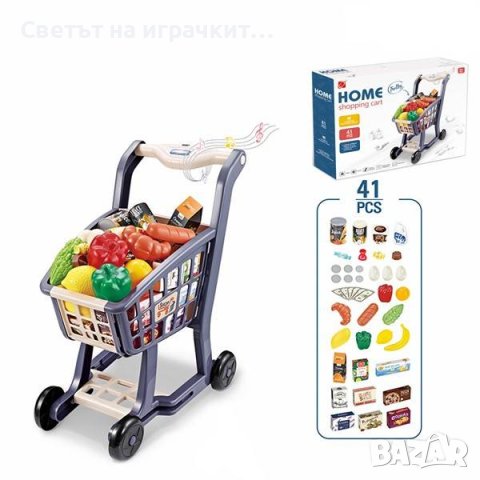 Количка за пазаруване със звук и светлина и продукти, снимка 1 - Играчки за стая - 43765686