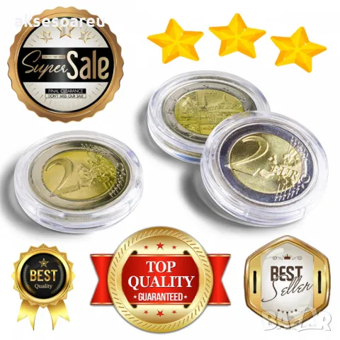 10 бр. прозрачни кръгли кутии за монети от 15 до 50 мм пластмасови капсули за съхранение клипси пред, снимка 14 - Нумизматика и бонистика - 47605833