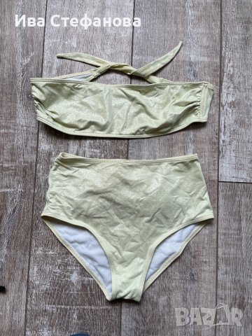 Нов висока талия светло зелен светло резедав бански костюм сет от две части брокат лек блясък , снимка 3 - Бански костюми - 40761480