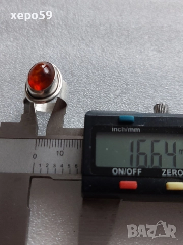 Стар сребърен пръстен с кехлибар, снимка 6 - Пръстени - 52496598