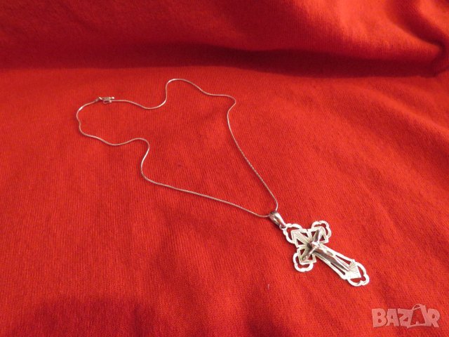 сребърен синджир с  сребърен кръст разпятие Христово - Спаси и сохрани  Исус Христос сребро религия, снимка 4 - Колиета, медальони, синджири - 35335558