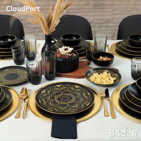 ПЪЛЕН СЕРВИЗ ЗА МАСА, KERAMIKA, 24 ЧАСТИ, КЕРАМИКА, ЖЪЛТО/ЧЕРНО, снимка 9 - Сервизи - 43582825