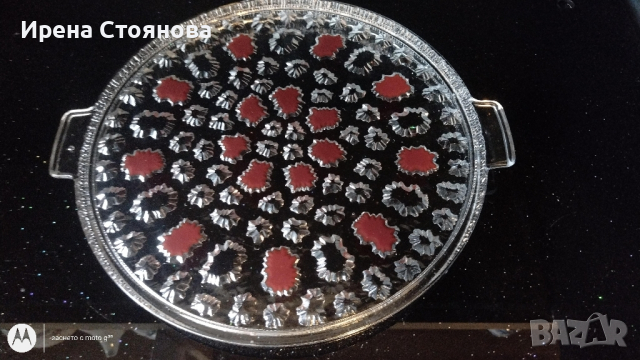 Кристален поднос за торта с дръжки, снимка 1