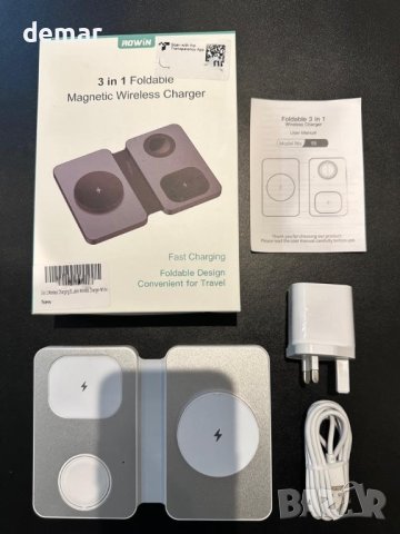 Сгъваема безжична зарядна станция, 3 в 1 съвместима с iPhone, iWatch и AirPods, снимка 8 - Безжични зарядни - 43717760
