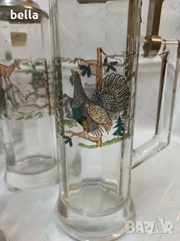 Немски стари стъклени масивни халби 5 броя с животни ,доста масивни 23 см височина., снимка 9 - Антикварни и старинни предмети - 50590492
