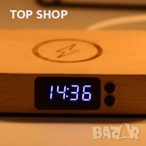 Нощна лампа Donewin 10W бързо безжично зареждане/часовник/USB порт/сензорно упр-е/дърво/3 режима, снимка 8 - Лед осветление - 49308588