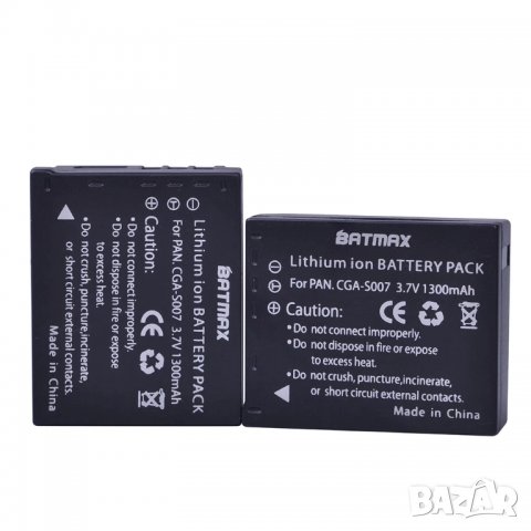 Батерия за ​Panasonic CGA-S007, 1300mAh, CGA CGR S007E S007 S007A BCD10 DMC TZ1 TZ2 TZ3 TZ4 TZ5 TZ50, снимка 2 - Батерии, зарядни - 33379421