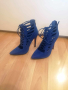 Уникални сини обувки с високи токчета с връзки и червена подметка - 37 размер, снимка 4