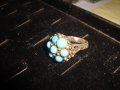 СТАРИНЕН СРЕБЪРЕН ТЮРКОАЗЕН ВЪЗРОЖДЕНСКИ ПРЪСТЕН ЕСТЕСТВЕН ТЮРКОАЗ СРЕБРО КУЮМДЖИЙСКА РАБОТА 22627, снимка 14