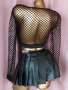 L Черен топ мрежа ,кожена черна ултра къса пола на плисета и черна полупрашка , снимка 5