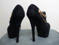 Черни велурени обувки на висок ток и платформа, снимка 6