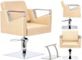 Хидравличен въртящ се фризьорски стол Tomas за фризьорски салон с поставка за крака 83030-GOLD-WHITE, снимка 1 - Фризьорски столове - 43861079