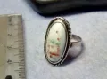 СТАРИНЕН РЕТРО АРТ СРЕБЪРЕН ПРЪСТЕН СРЕБРО ВИСОКА ПРОБА с РЪЧНО РИСУВАН БЯЛ ОПАЛ 30544, снимка 1