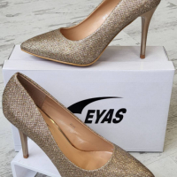 Официални златисти дамски обувки на ток, снимка 2 - Дамски обувки на ток - 36516250