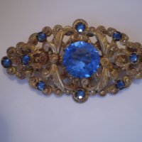 антикварна брошка  сини кристали , снимка 2 - Антикварни и старинни предмети - 37983099