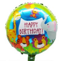 Happy Birthday Сафари зоо диви Джунгла кръгъл балон фолио фолиев хелий или въздух парти рожден ден, снимка 1 - Други - 32760131