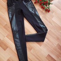 Черен панталон с кожа и камъчета, снимка 3 - Панталони - 27242893