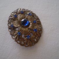 Стара Дамска Брошка със сини циркони, снимка 2 - Антикварни и старинни предмети - 37332070