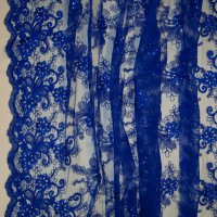 Плат дантела Armani с камъни и перлички цвят турско синьо синьо, снимка 3 - Рокли - 27660545