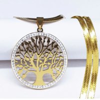 Модно Дървото на живота Колиета с кристали от неръждаема стомана, снимка 4 - Колиета, медальони, синджири - 43031756