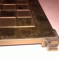 антика-маса за шах-с обков мед/месинг-37х37см-внос англия, снимка 11 - Колекции - 26346861