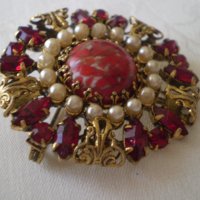 Винтидж чешка брошка с перли и кристали, снимка 9 - Антикварни и старинни предмети - 39712845