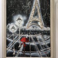 Картина за подарък. Абстрактна картина с маслени бои ”Разходка в Париж”, снимка 2 - Картини - 43289727