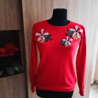 Червен пуловер на цветя, снимка 10 - Блузи с дълъг ръкав и пуловери - 38732761