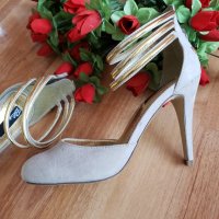 Сиви велурени обувки на ток сандалки, снимка 2 - Дамски обувки на ток - 26975639