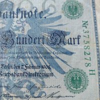 Райх банкнота - Германия - 100 марки / 1908 година- 23608, снимка 3 - Нумизматика и бонистика - 33373538