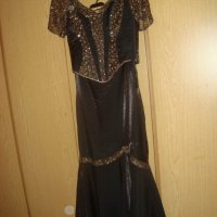 рокля официална комплект от две части с шал,подарък чанта в шоколадово кафяво