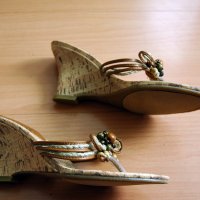 Летни дамски обувки – нови, имитация на корк, с платформа, беж, снимка 4 - Дамски ежедневни обувки - 27594353