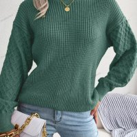 Дамски плетен пуловер с дълъг фенер ръкав за свободното време, 3цвята - 024, снимка 2 - Блузи с дълъг ръкав и пуловери - 43468486