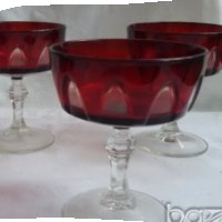  чаши френски червен кристал лукс, снимка 5 - Антикварни и старинни предмети - 18594015