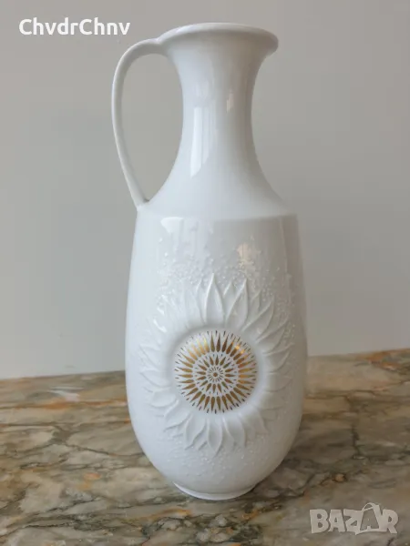 ALKA Kaiser 23см/АЛКА Бавария стара немска порцеланова ваза с дръжка/бяла-модернизъм-злато, снимка 1