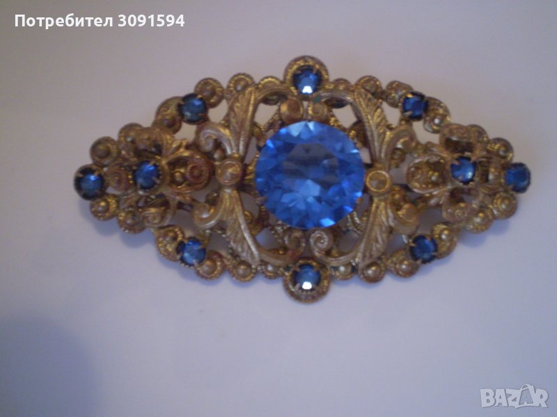 антикварна брошка  сини кристали , снимка 1