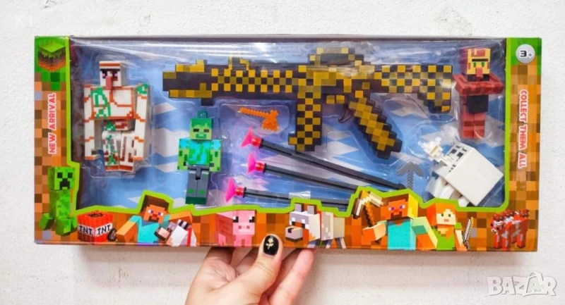 Голям Комплект фигурки Майнкрафт, Minecraft с пушка и стрелички, снимка 1