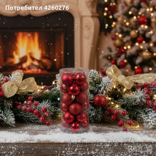 Комплект от 24 червени коледни топки Ø3 см, снимка 1