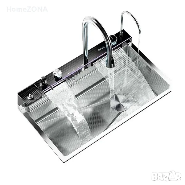 Мивка за кухня Spark 12, пиано бутони, двоен водопад, хром, снимка 1