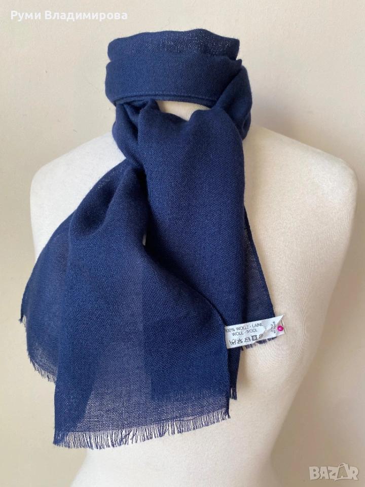 Мъжки, тъмносин шал от 100 % вълна, снимка 1