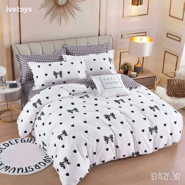 Двулицево спално бельо с ластик, 6 части - Модел WS17321, снимка 1