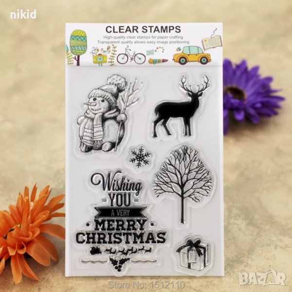 Merry Christmas Коледен Снежен човек елен силиконов гумен печат декор бисквитки фондан Scrapbooking, снимка 1