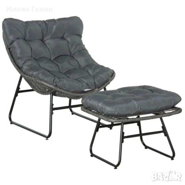 Ратанов стол за отдих Outsunny с табурретка , снимка 1