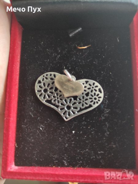 Сребърна висулка сърце с цветя (2), снимка 1