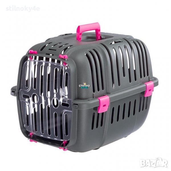 Пластмасова транспорта клетка за домашни любимци в цикламен цвят Клетка за куче/коте, снимка 1